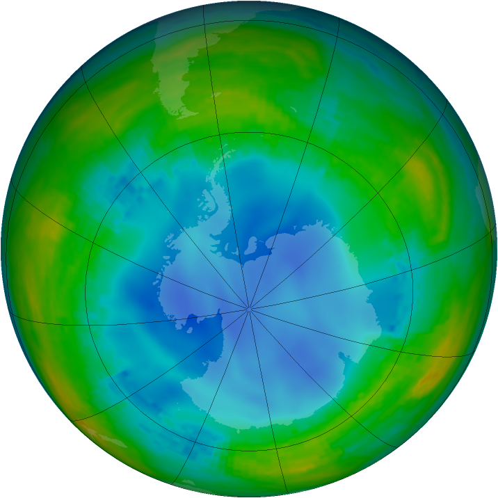 Antarctic ozone map for 21 July 2001